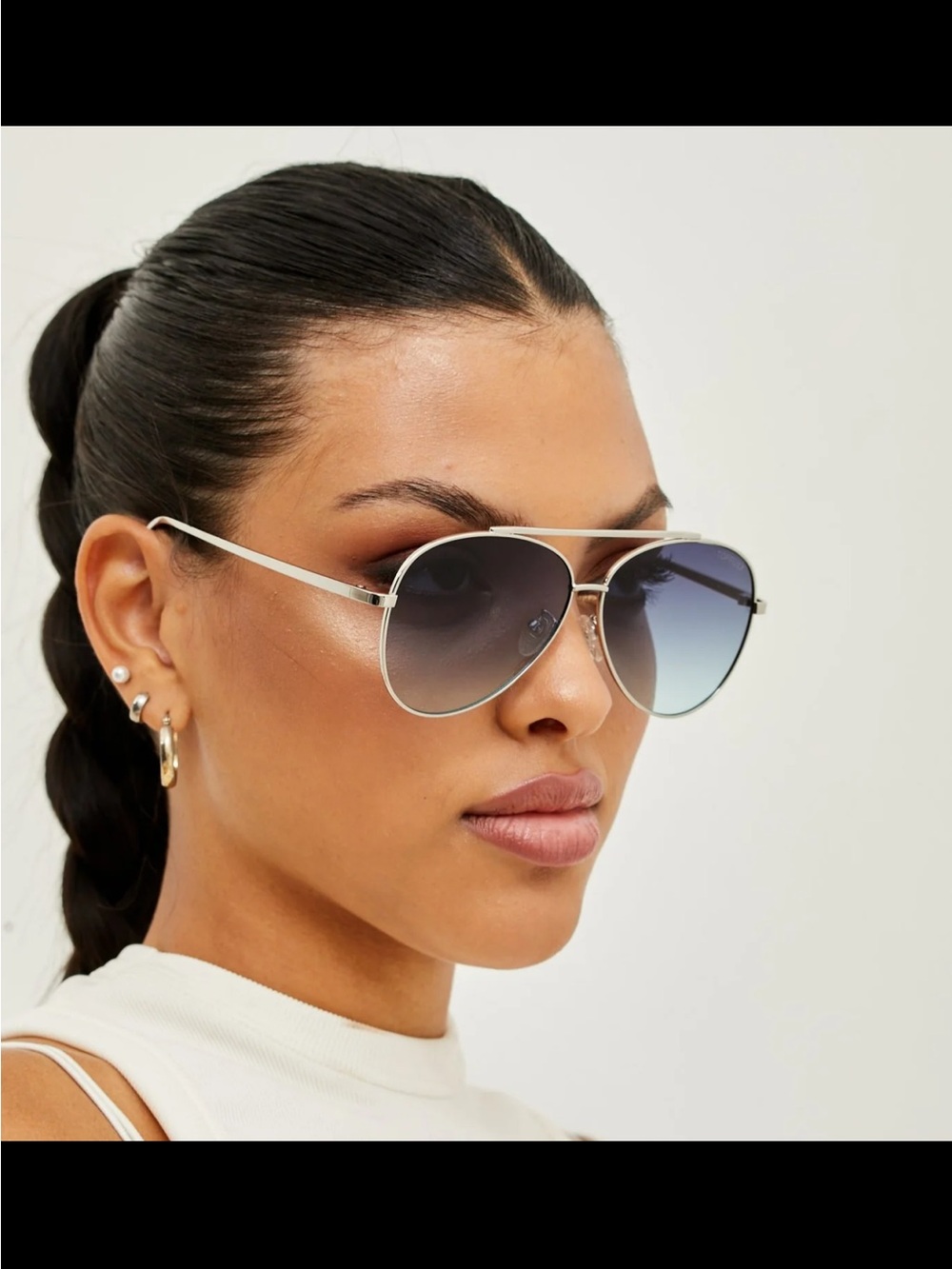 Topfoxx Aviator Sunglasses with Blue Gradient Lenses and Silver Frame - Picture 3 of 7